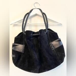Cole haan black Denney shoulder bag suede and leather braided handle hobo